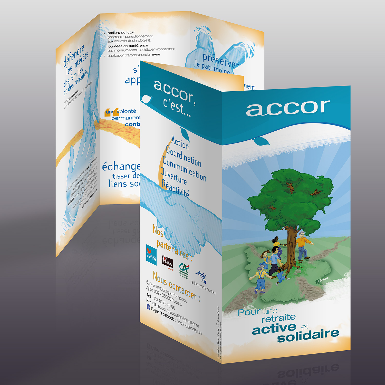 présentation de dépliant 3 volets de l'association Accor