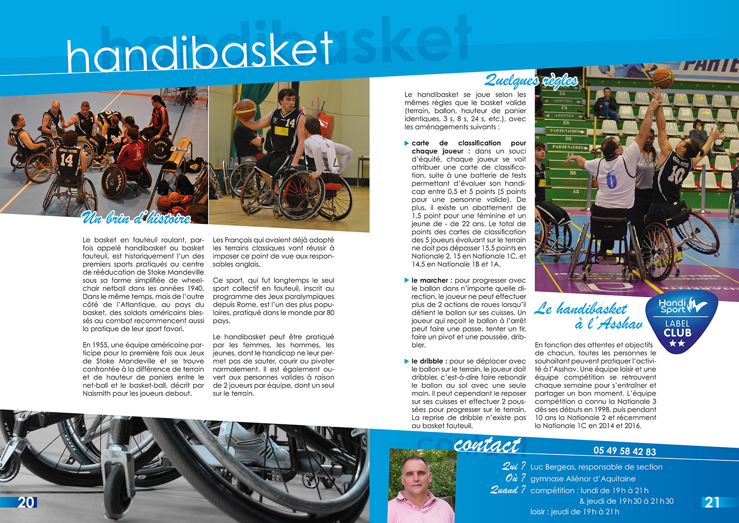 la double-page de la section handibasket de la revue 2016