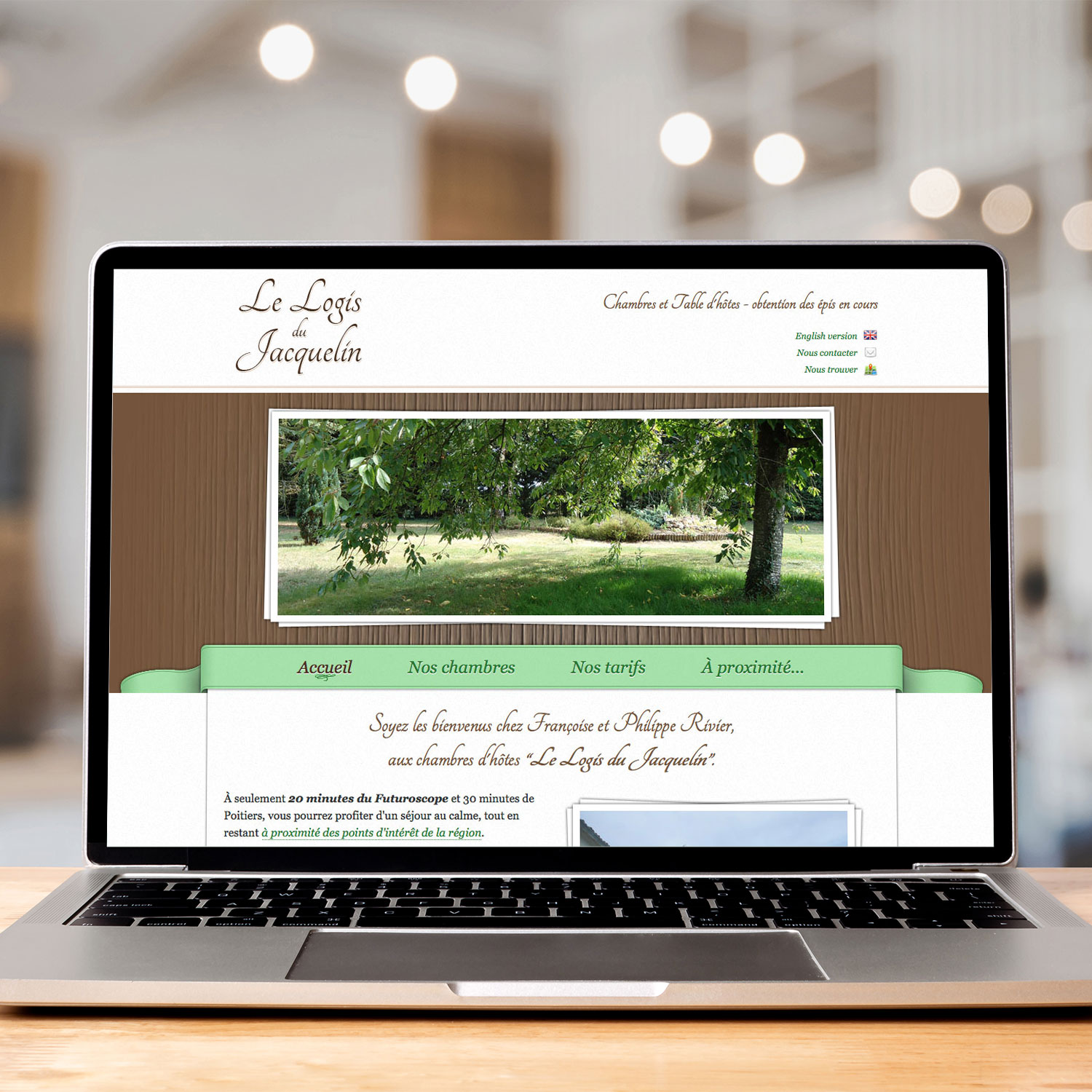 vue du site sur un écran de pc portable