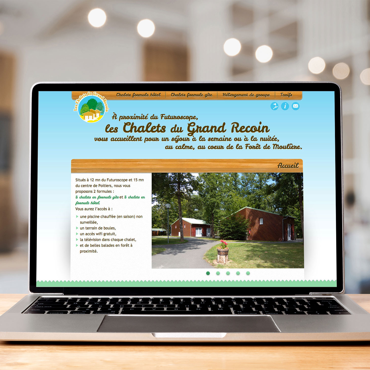 vue du site sur un écran de pc portable