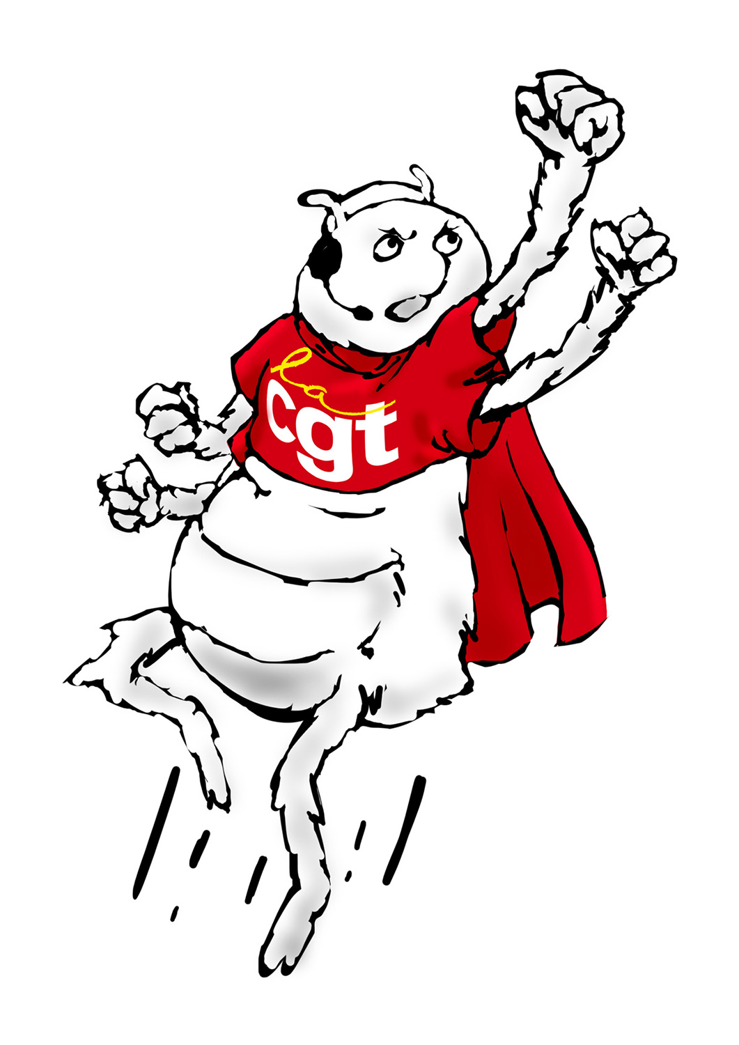mascotte dessinée pour le syndicat CGT du centre d'appels Laser contact