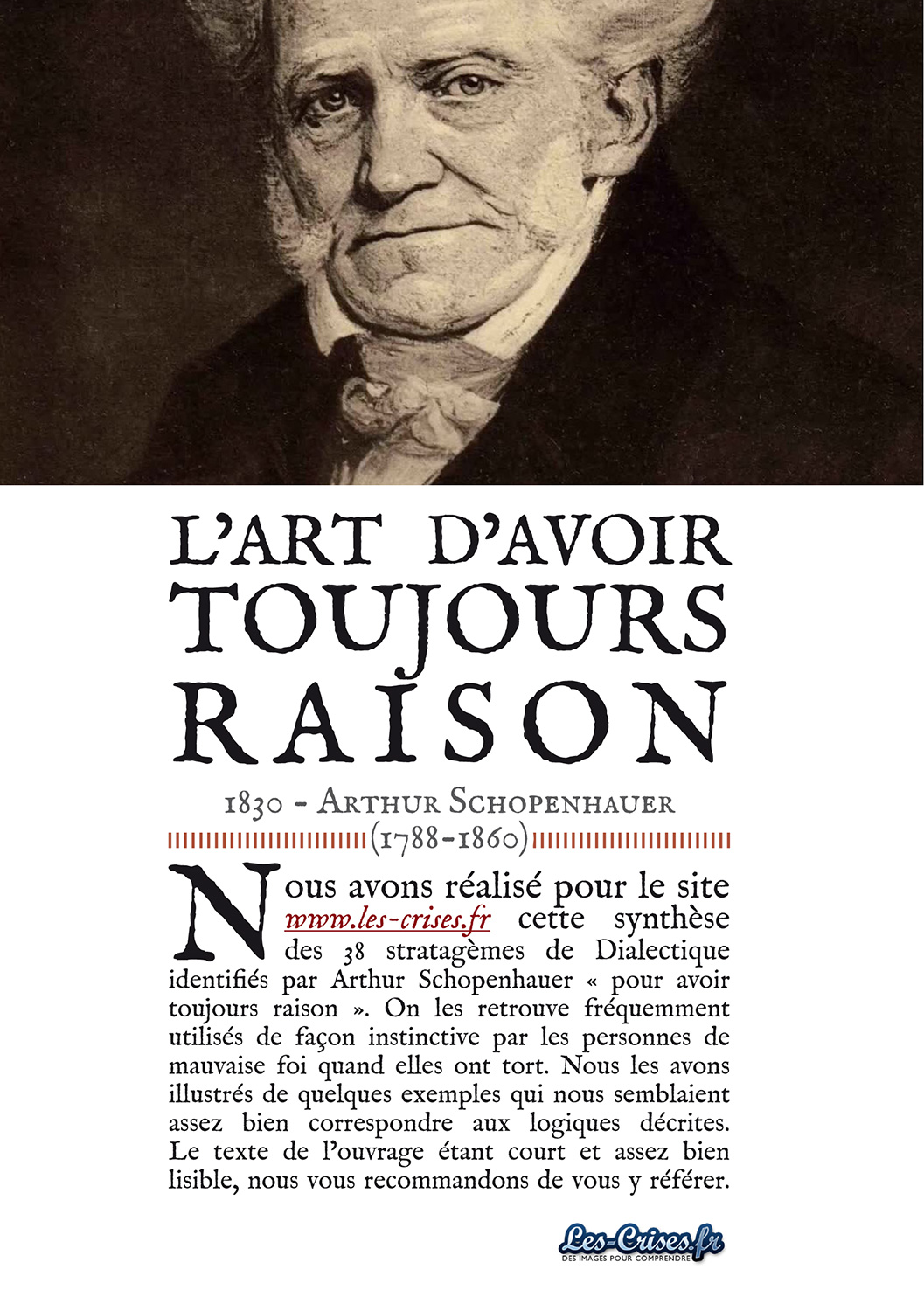 zoom sur la couverture de la brochure, avec le titre et le portrait de Schopenhauer