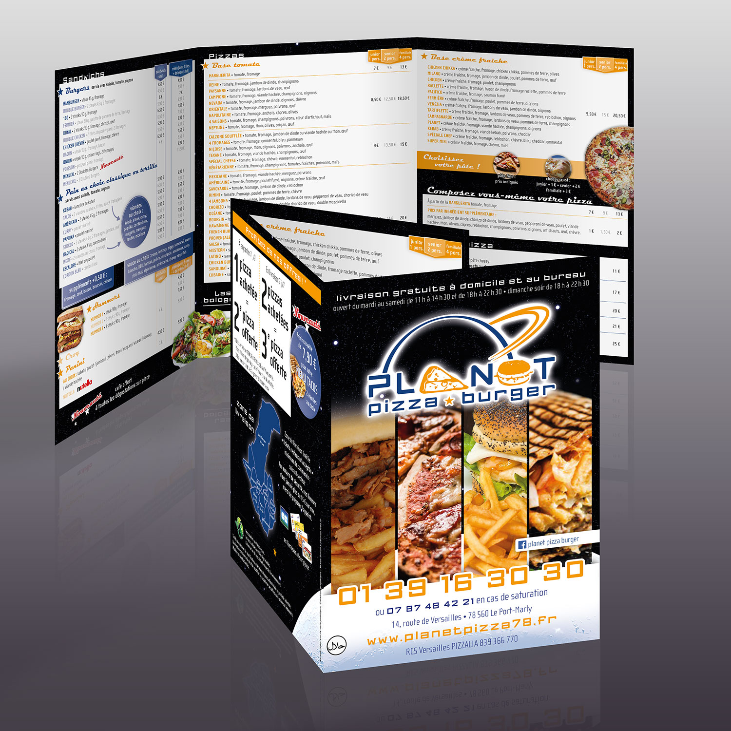 présentation du menu dépliant en 3 volets