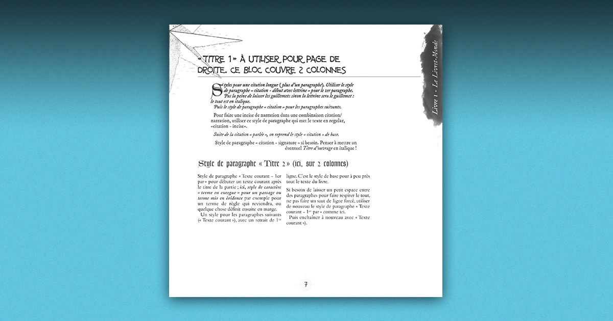 le gabarit d'une page de droite de début de chapitre