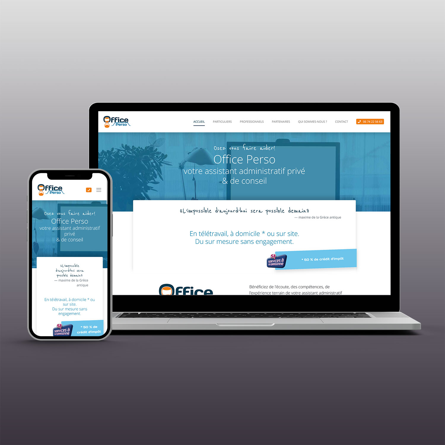 vue du site sur un écran de pc portable et un écran de mobile