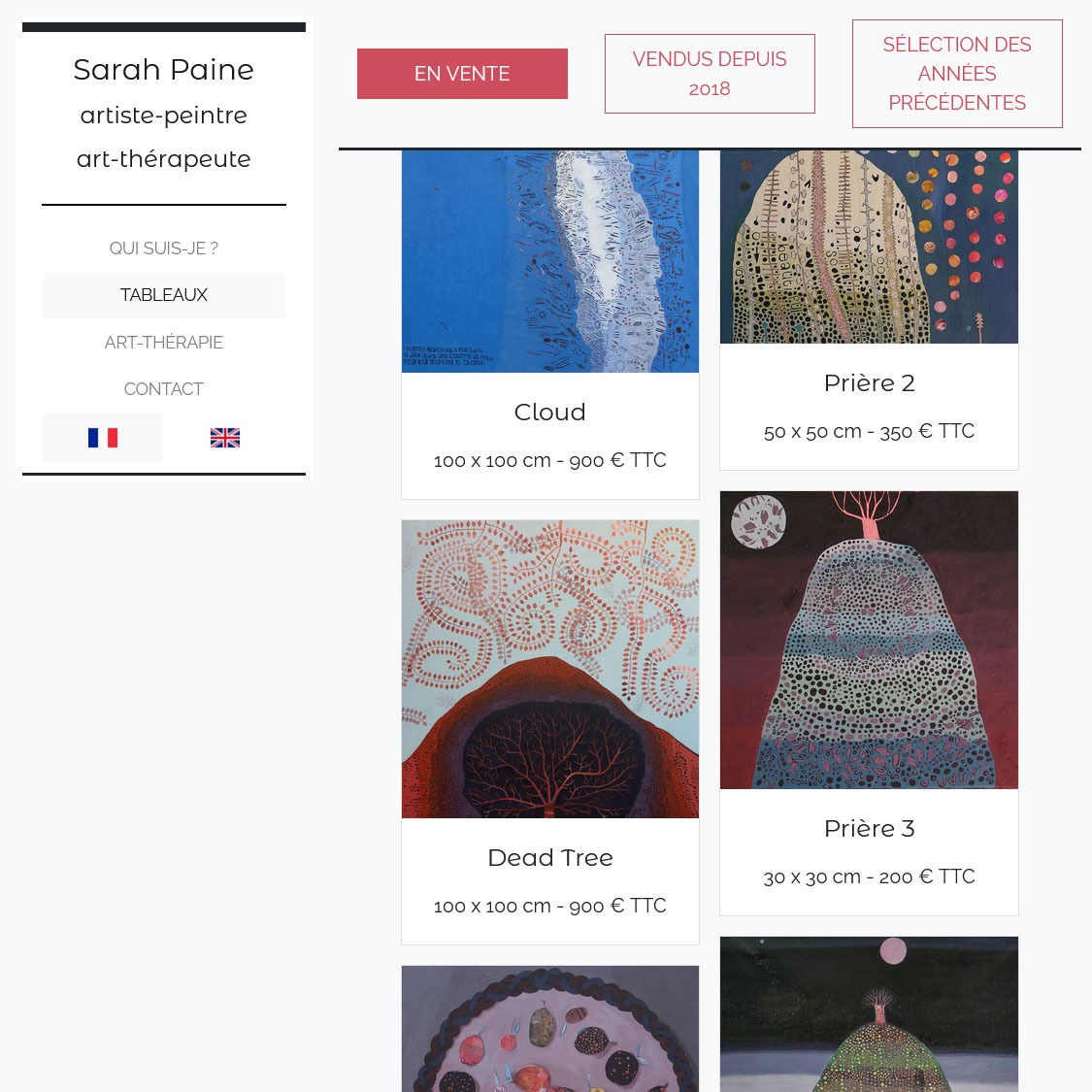 vue de la page de galerie des tableaux