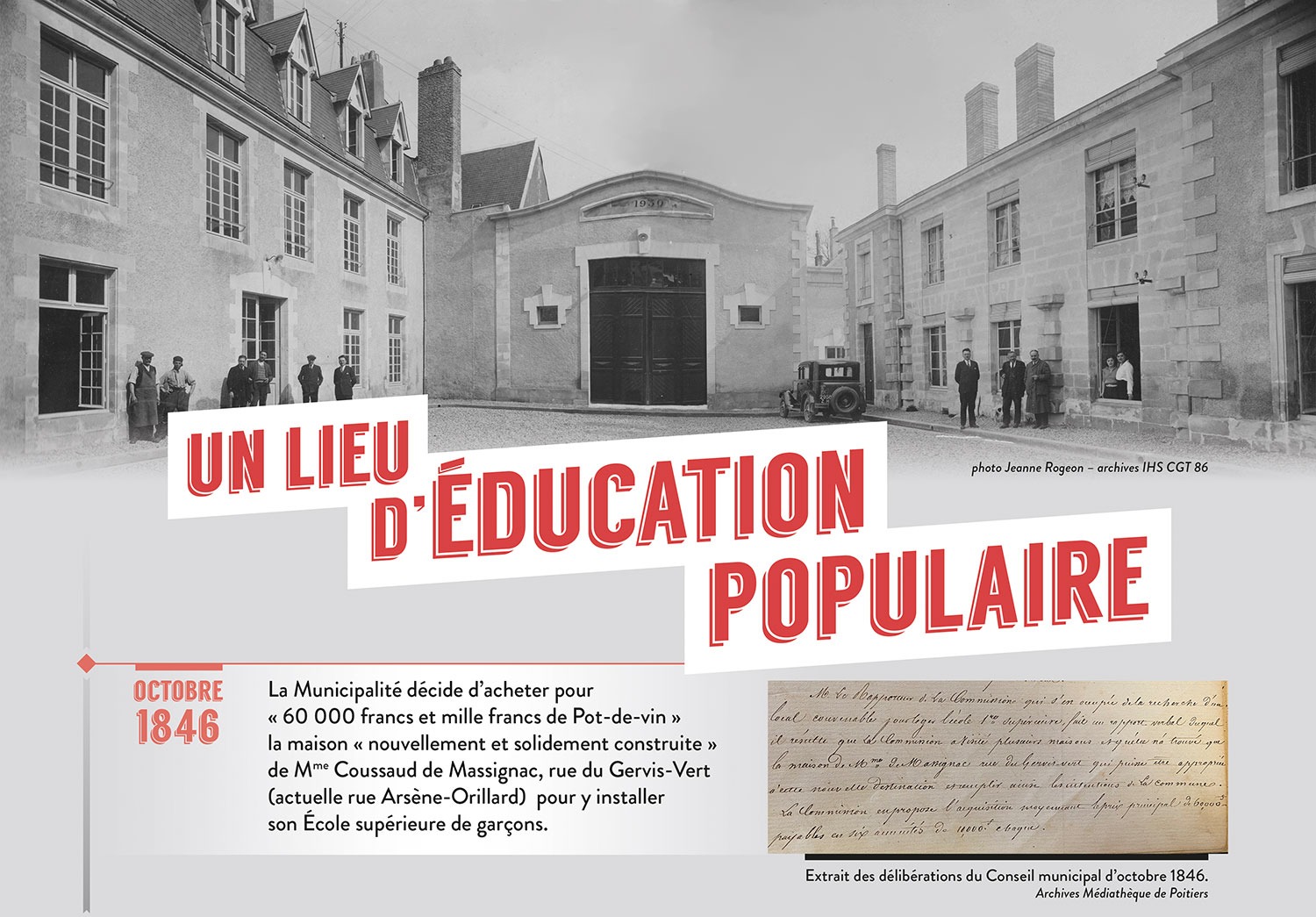 zoom sur le premier panneau d'exposition, relatant les origines du lieu