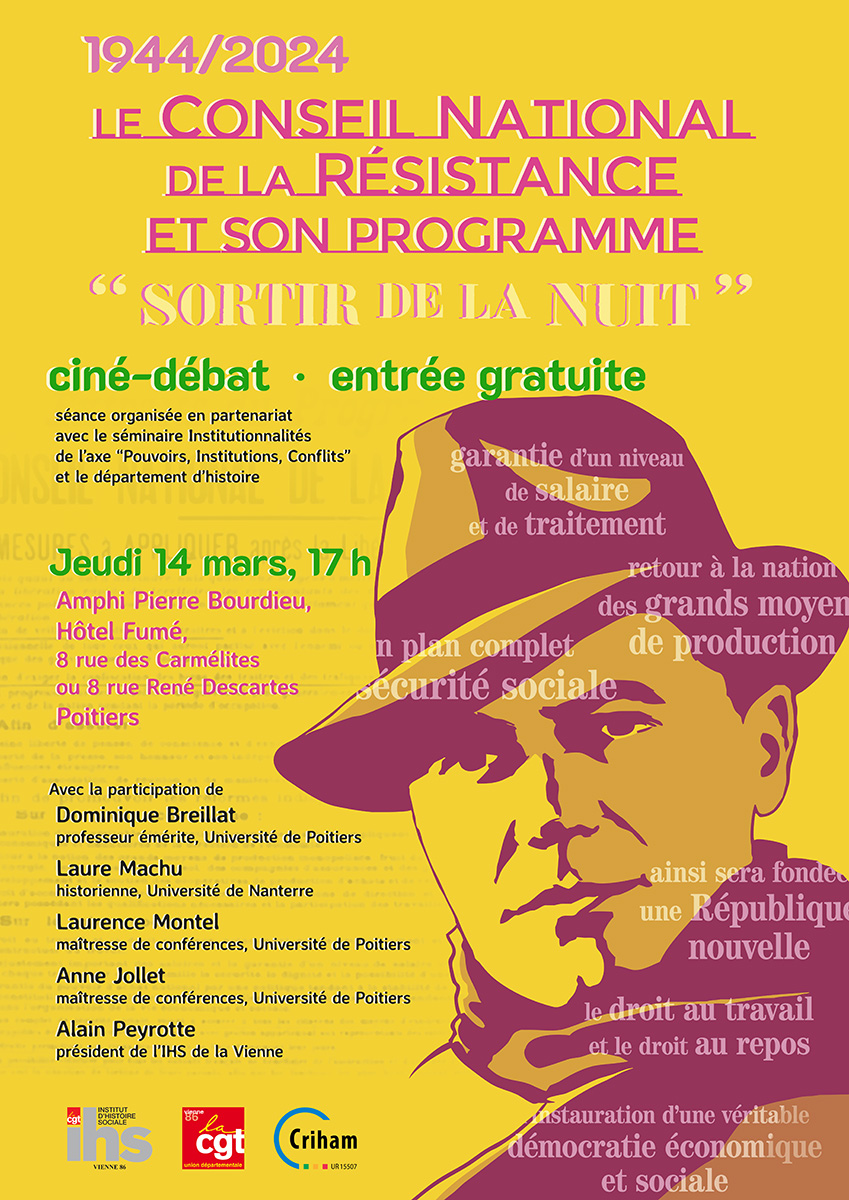 affiche pour un ciné-débat à l'occasion des 80 ans du Conseil national de la Résistance