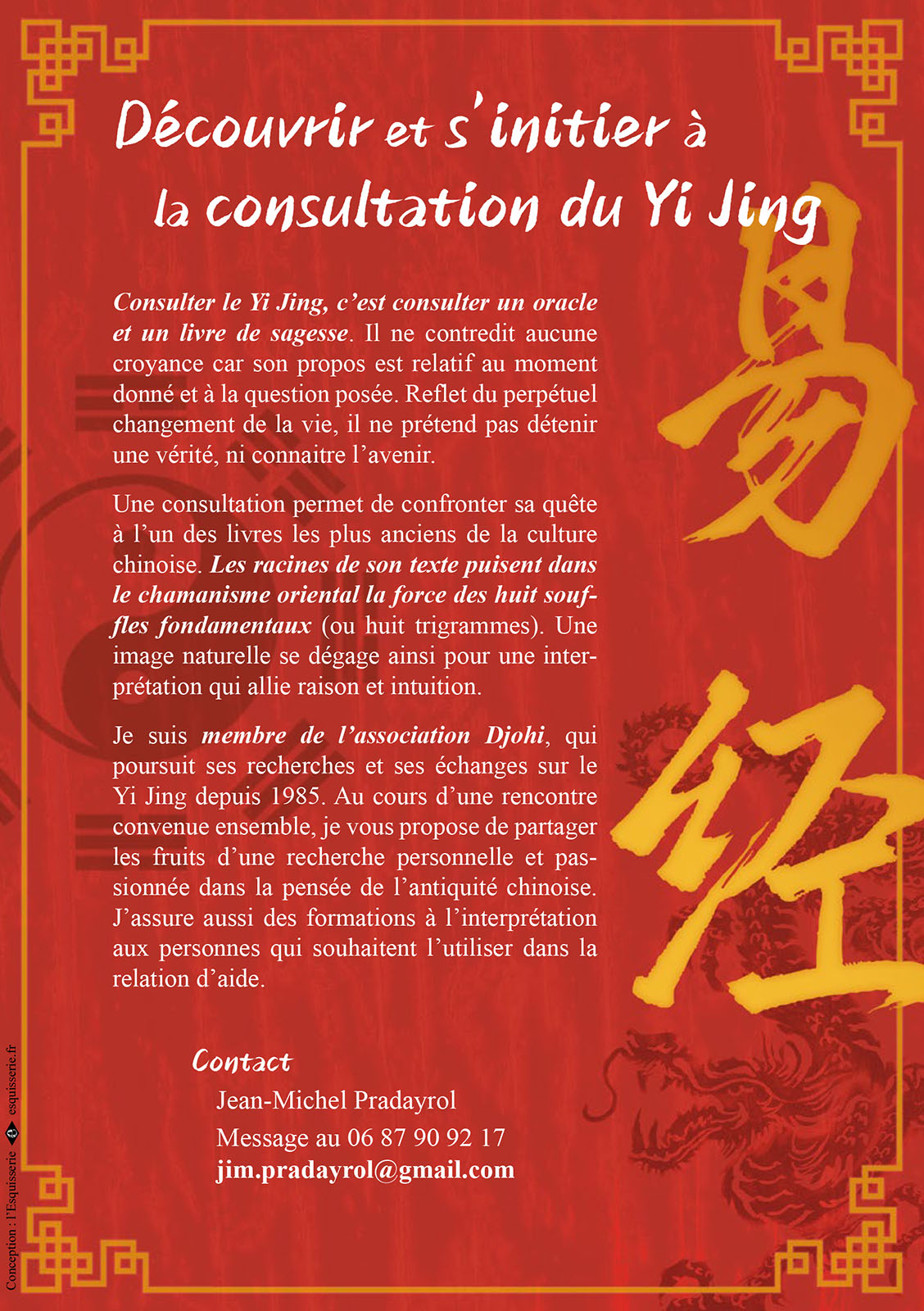 flyer présentant l'activité d'ateliers de consultation du Yi Jing